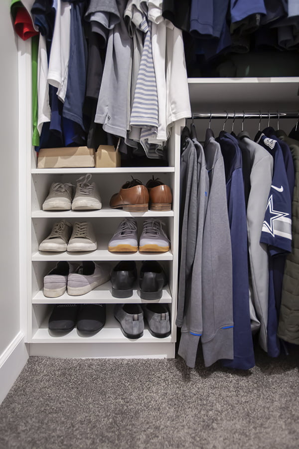 whole home renovation in winnipeg custom closet organization integrated shoe shelves