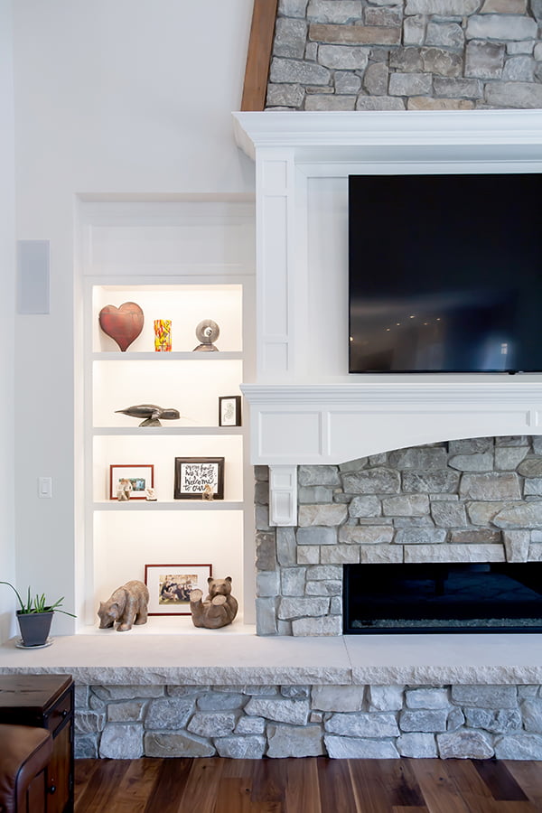 fireplace renovation fireplace surround with custom mantle and integrated shelving