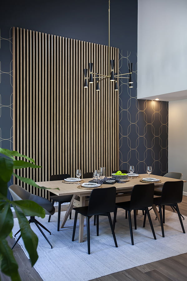 custom dining room renovation dining room renovation with accent wall and statement lighting