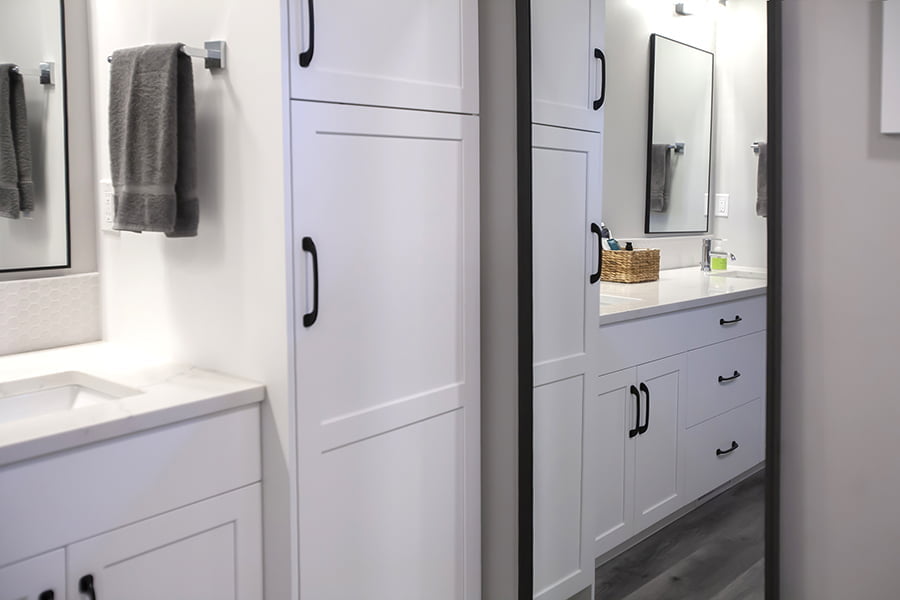 custom bathroom vanity with tall storage cabinets