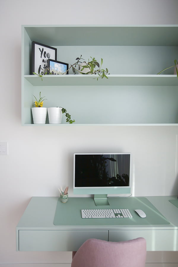 Custom Desk Reno custom desk reno. light green floating shelves and desk